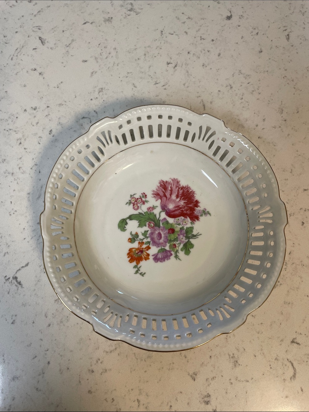 Vintage Imperial Germany Floral Carved Rim Porcelain Plate 7" 1940’s